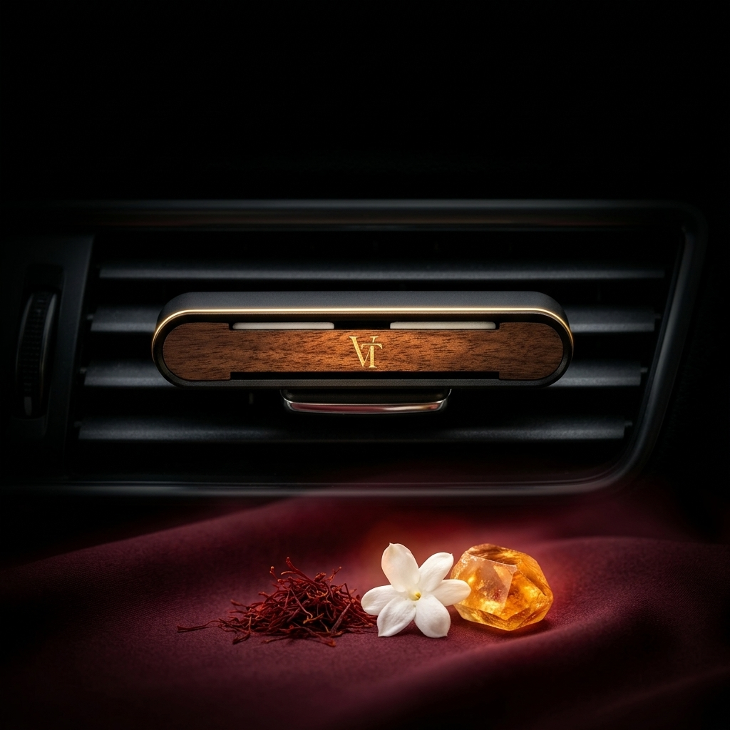 VT Autoparfum Clip, Duft Carmison 540: Echtholz-Clip am Lüftungsgitter im Auto, süß-warm mit Safran und Amberholz
