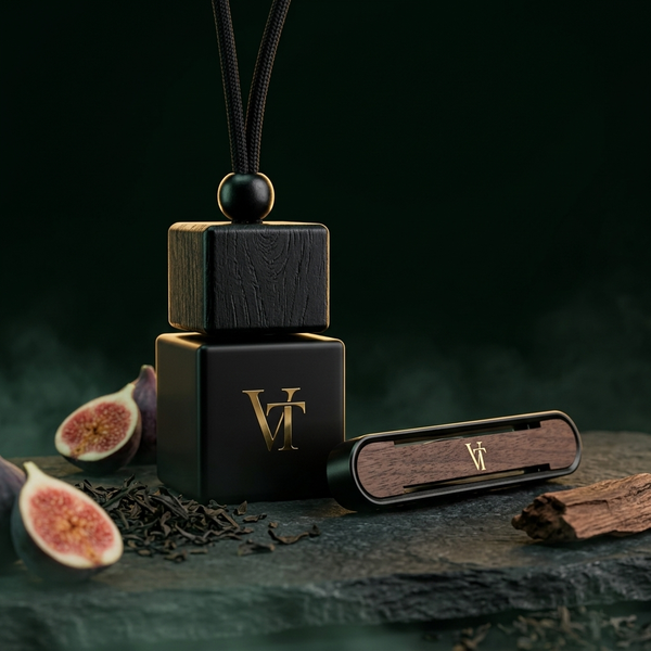 VT Autoparfum Set, Duft Noir 29: Flakon und Echtholz-Clip in der Geschenkbox, herb mit schwarzem Tee und Vetiver